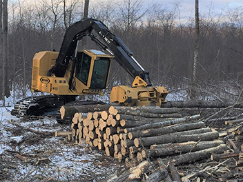 forestry harvester in the forest in winter