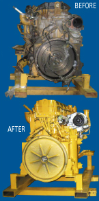 Reman long engine before and after image